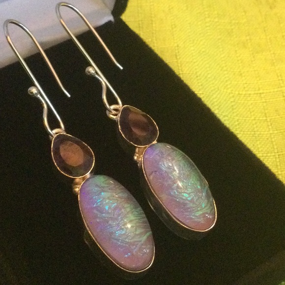 Amethyst & Unusual Lavender Opalite Earrings - Picture 4 of 13